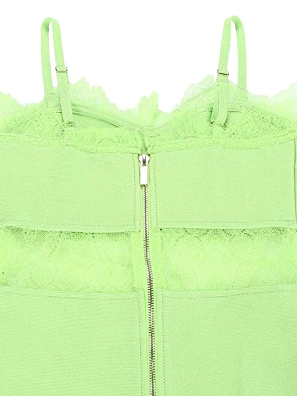 Lime Green Lace Spliced Panel Eyelash Lace Cami Bandage Bodycon Dress M - Picture 7 of 9